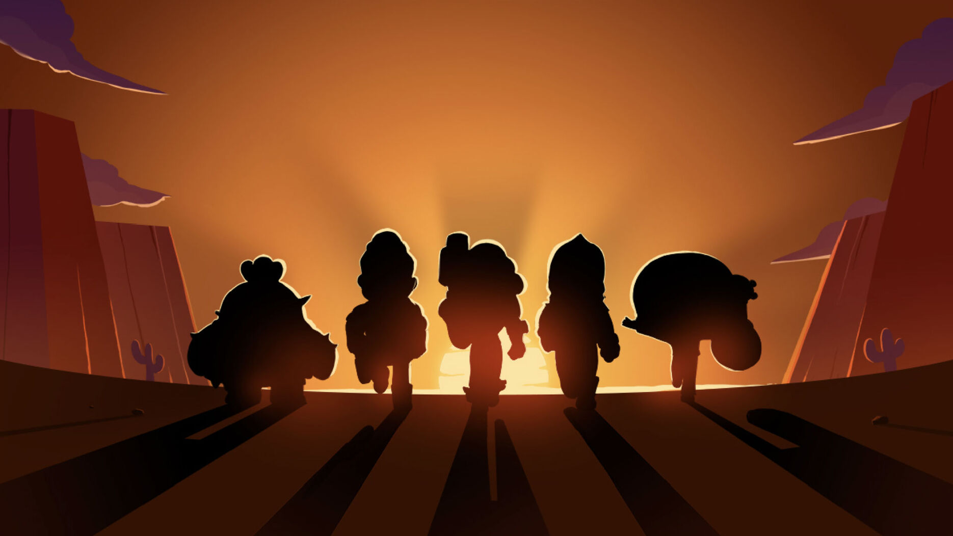 characters walking towards the sunset