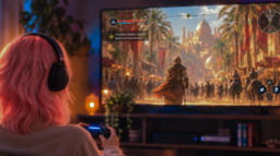A girl playing a video game on TV