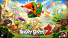 Angry Birds 2 Image featuring logo with a battle scene in the background depicting a clash between the birds and pigs