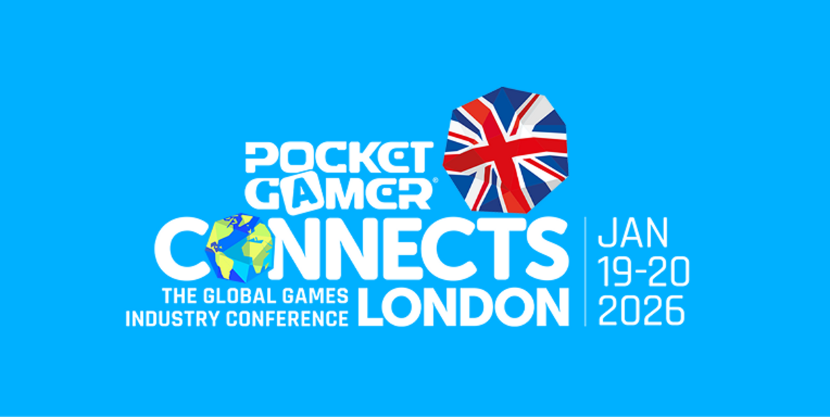 Pocket Gamer Connects London 2026 event logo with British flag and event dates January 19–20, 2026.