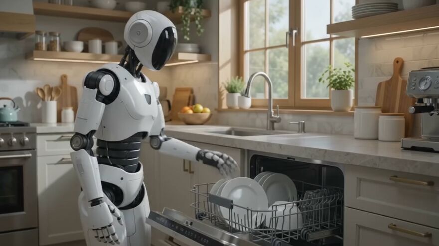 A robot loading a dishwasher