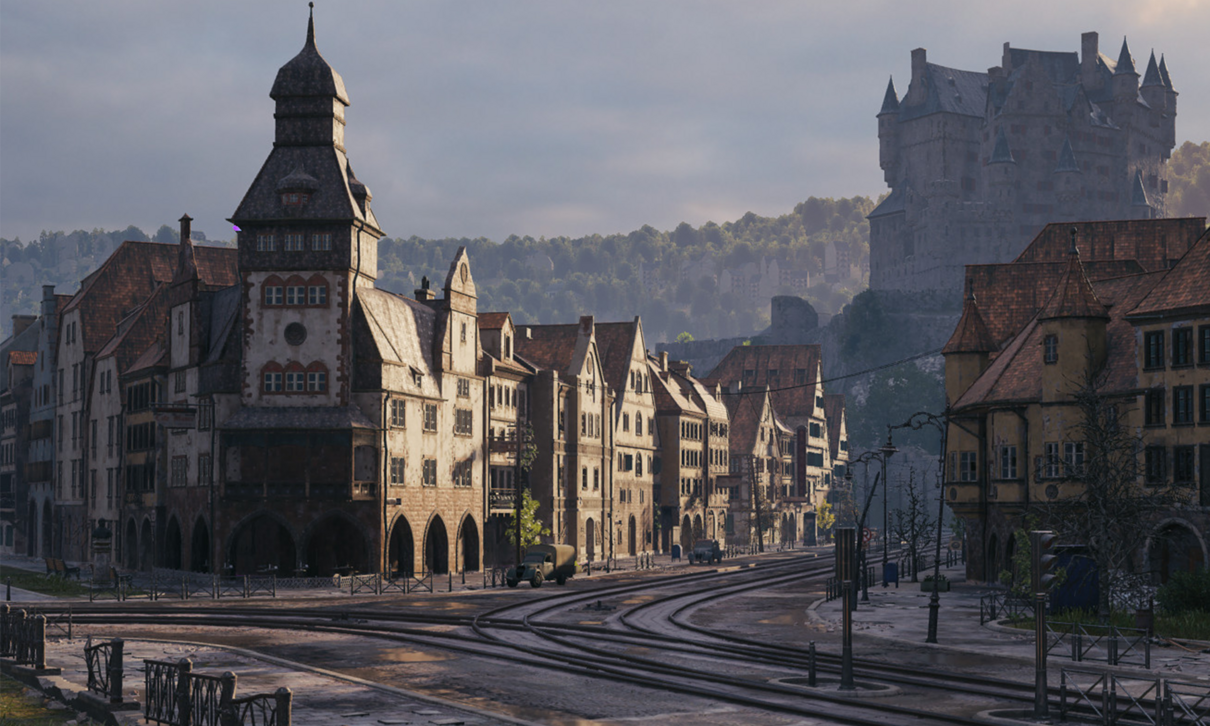 Town with aesthetically pleasing, older looking buildings.