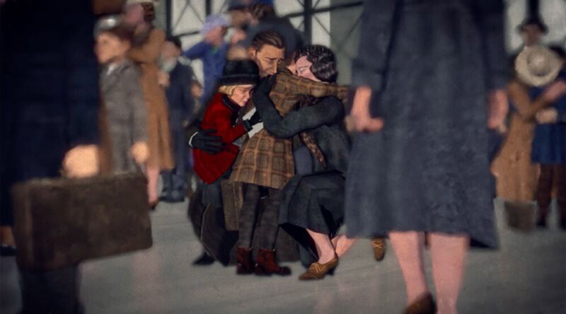Digital Interactive experience featuring a family saying goodbye at the train station