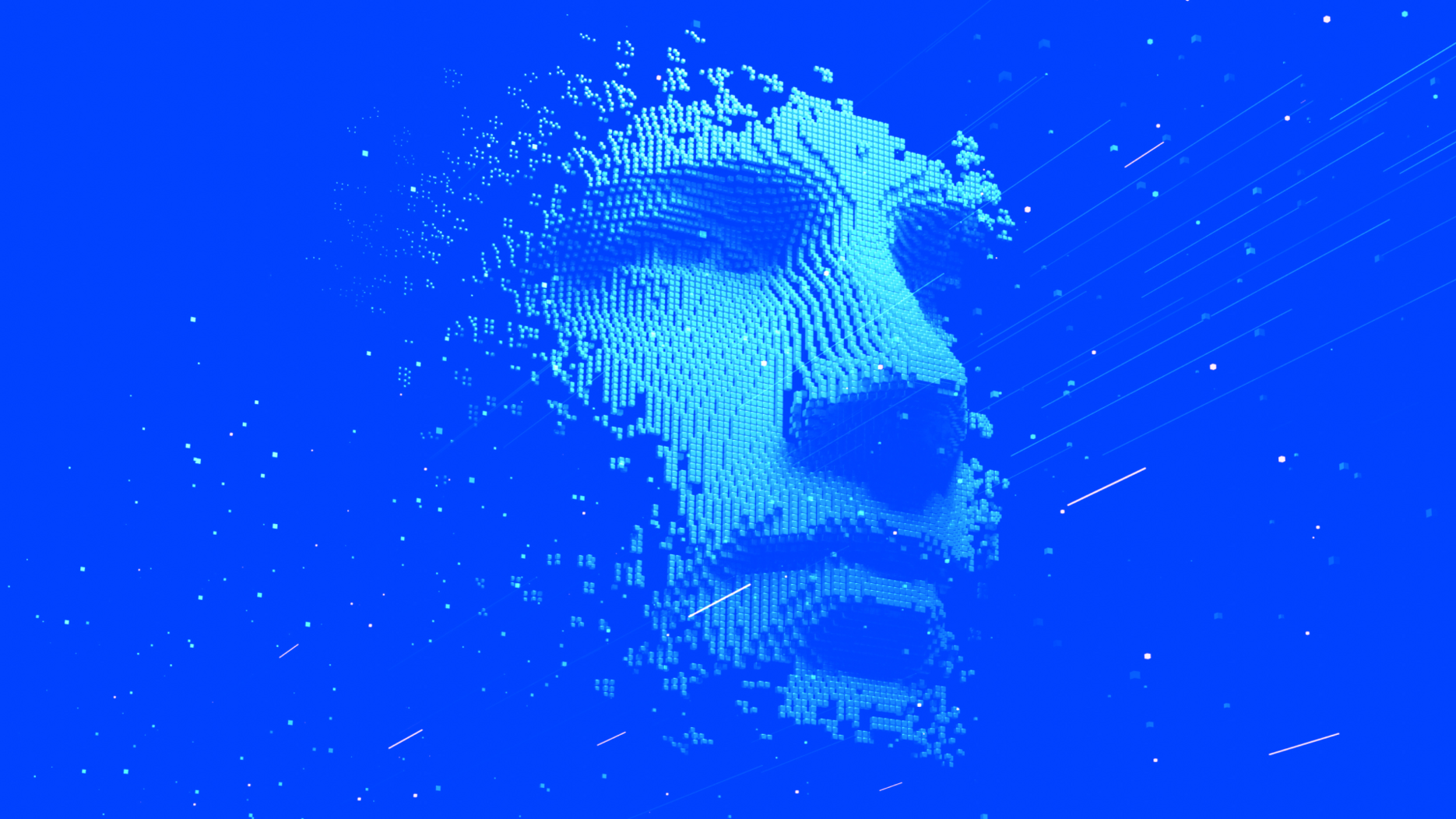 Digital face made up of technical pixels