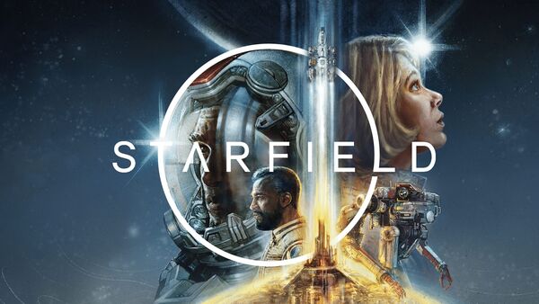Starfield characters looking in different directions with the starfield logo to the right