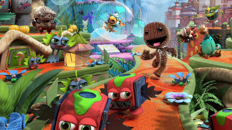 Graphic from Sackboy in a bustling and vibrant scene. 
