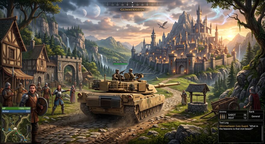 A n out of place tank in a fantasy world